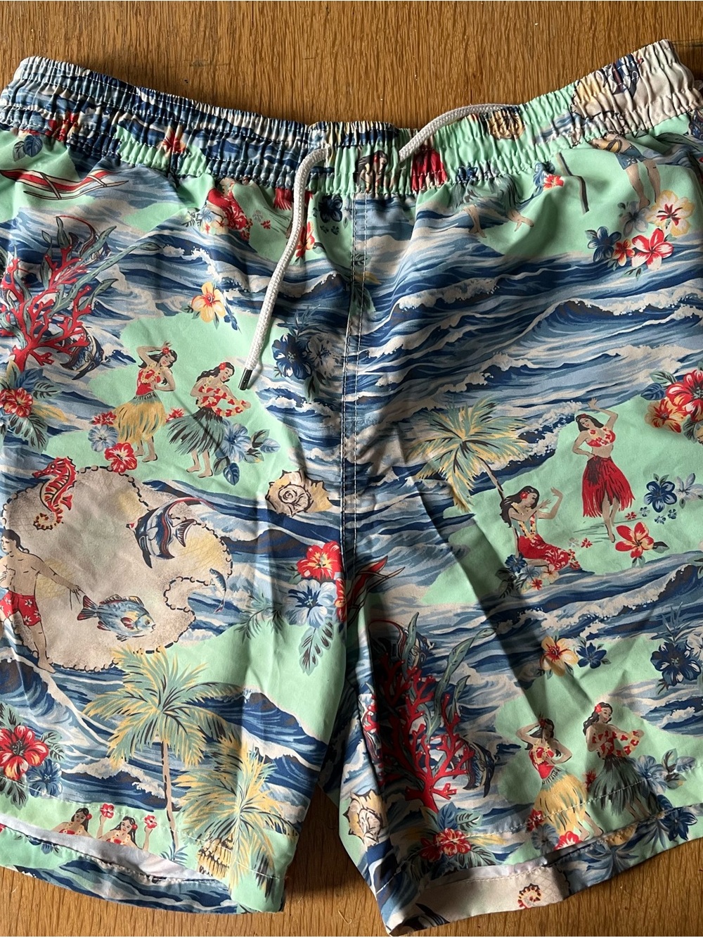 Polo by Ralph Lauren Mint Green Hawaiian Hula Print Swim Trunks
